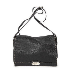 Fendi Medium Selleria Flap Crossbody in Dark Brown Grained Leather